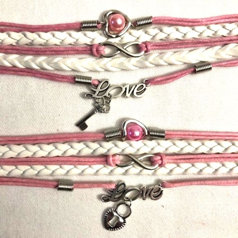 Lock & Key Couple Love Infinity Braided Wrap Bracelet Set of 2